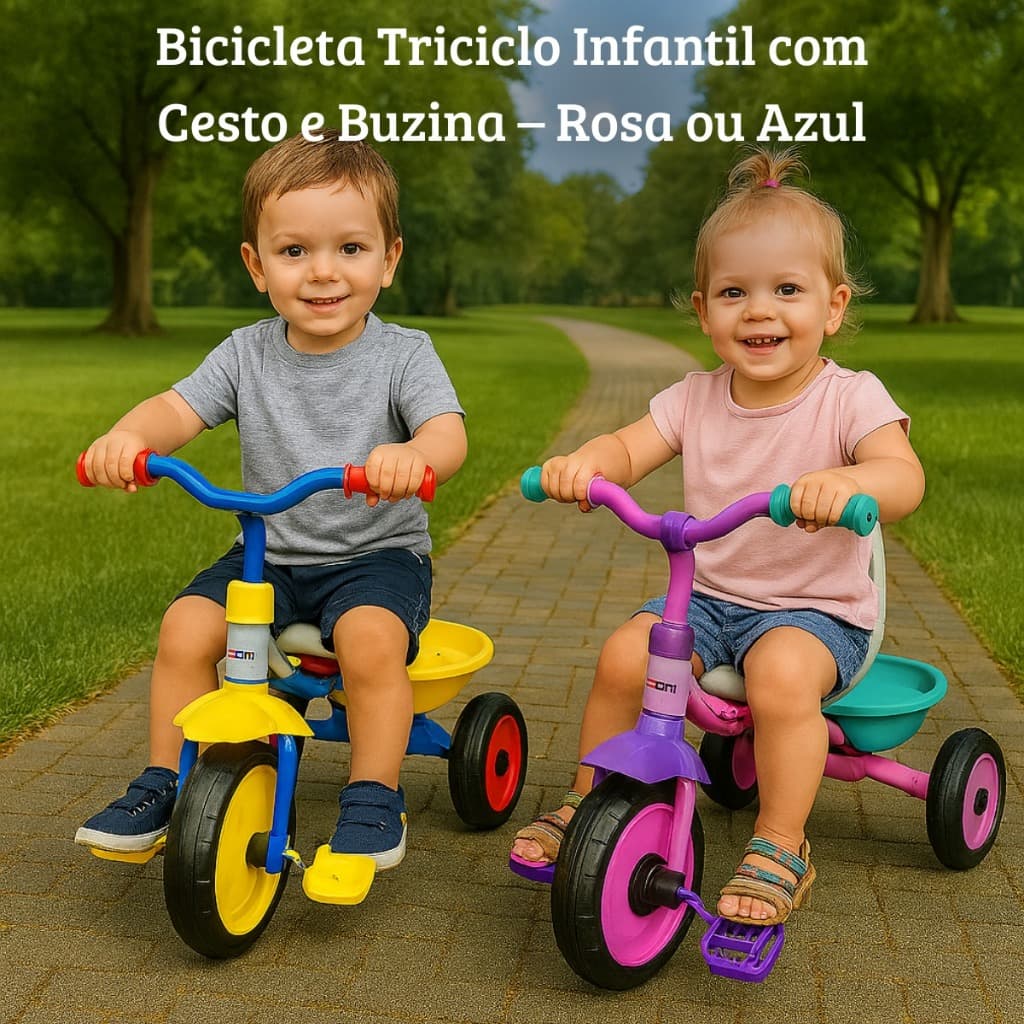 Bicicleta Triciclo Infantil Três Rodas Rosa ou Azul crianças a partir de 1ano e 6 meses