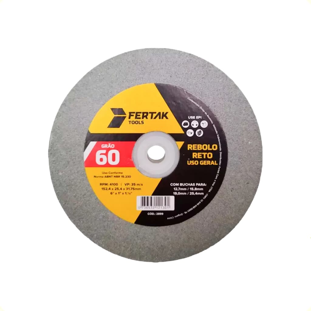 Rebolo Reto Grão 60 6" x 3/4" x 1.1/4" Uso Geral Fertak Tools