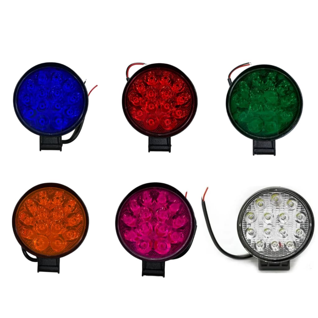 Um Farol Redondo 9cm 14 Led 42w Colorido Caminhão Onibus Jeep Maquinas Agrícolas Off Road Bivolt
