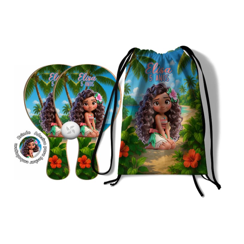 7/10/15/20/25 Kit Mochilinha e Raquetes Ping Pong - Moana