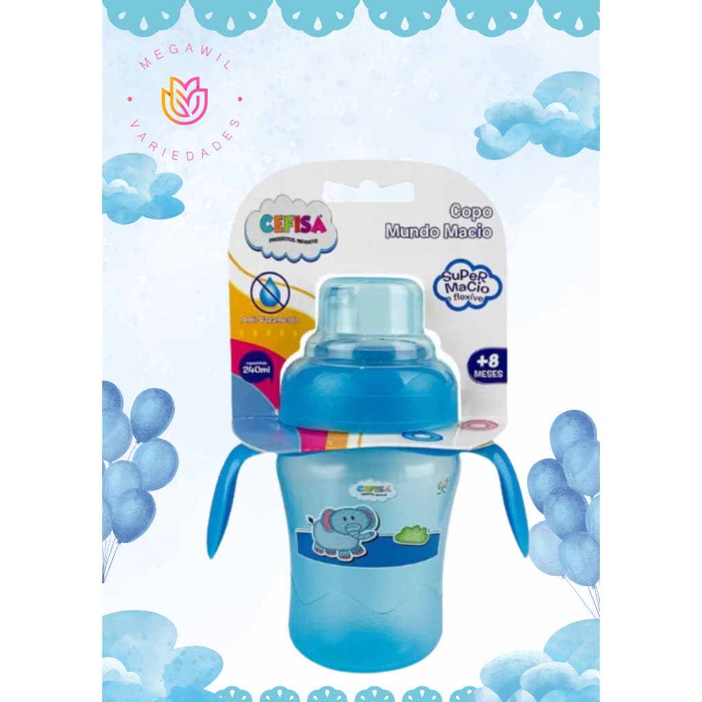 Copo Infantil Anti Vazamento com Bico de Silicone Macio Azul Transição 240ml