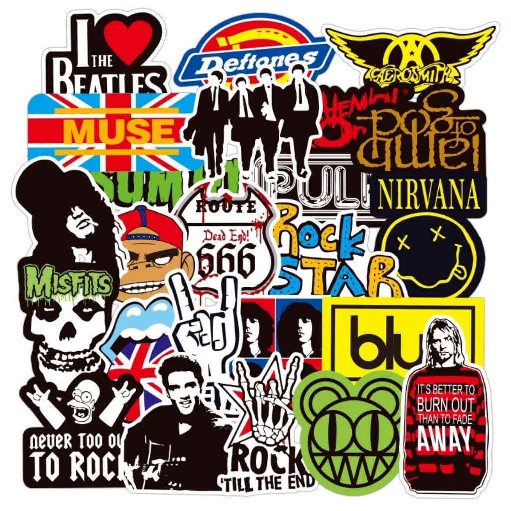 102 Adesivos Rock Punk Pop Metal Stickers Decoração Misfits Beatles Blink 182 Slipknot Metallica Foo Fighters Floyd Park