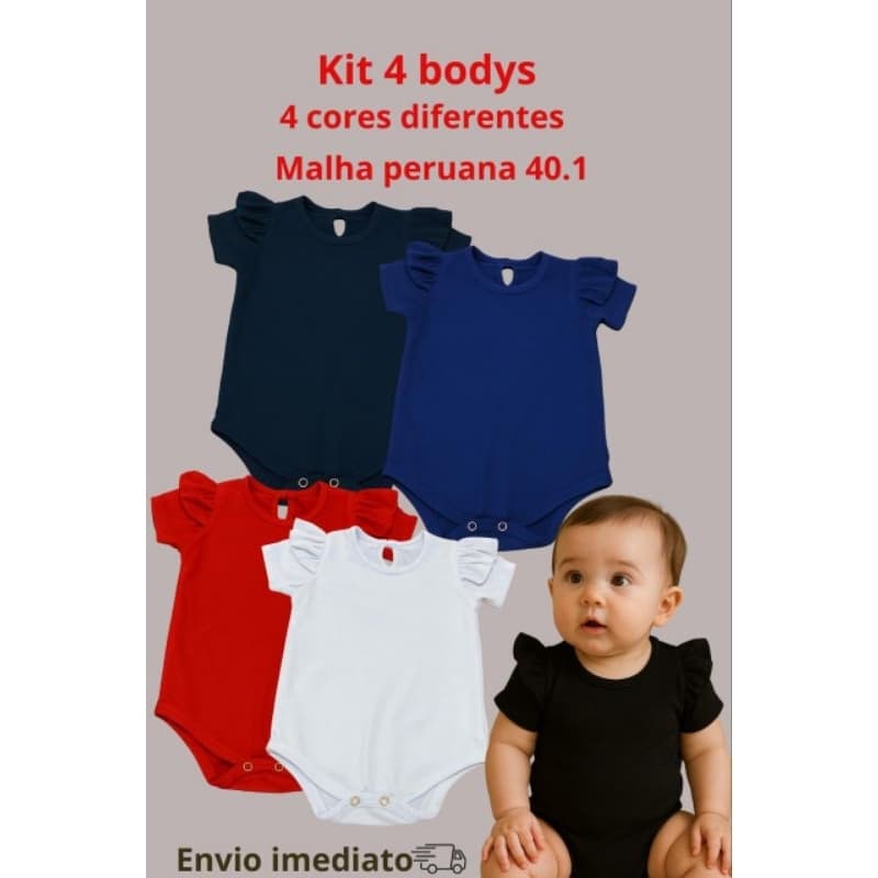 💖 Kit 4 pecas Malha Peruana  Body Bebê Menina – Delicadeza e Conforto Todos os Dias! 💖👶