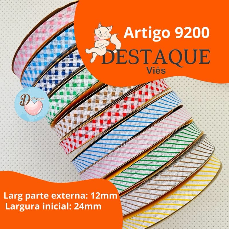 Viés para Costura Destaque Xadrez e Listrado - 12mm x 20m - Fita de Acabamento e Artesanato