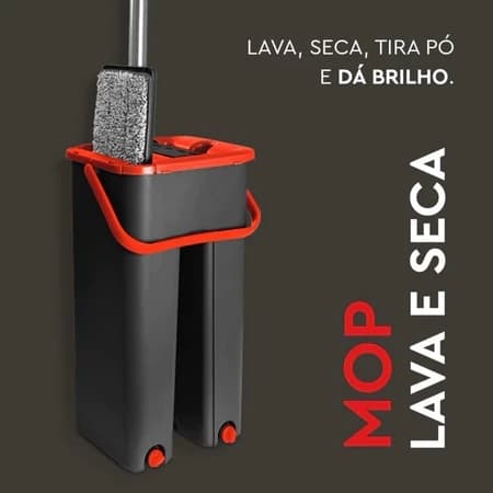 Flat Mop Balde Multifuncional Rodo Limpeza Higiene Pratica Tambor Secagem Rapida Refil Microfibra
