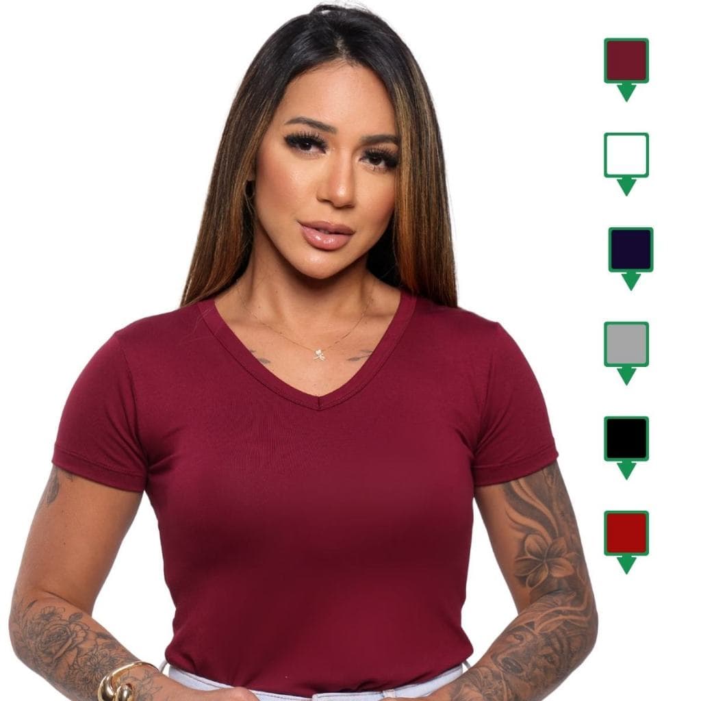 Blusa Feminina Moderna  Casual  Manga Curta Gola V Baby look dia a dia