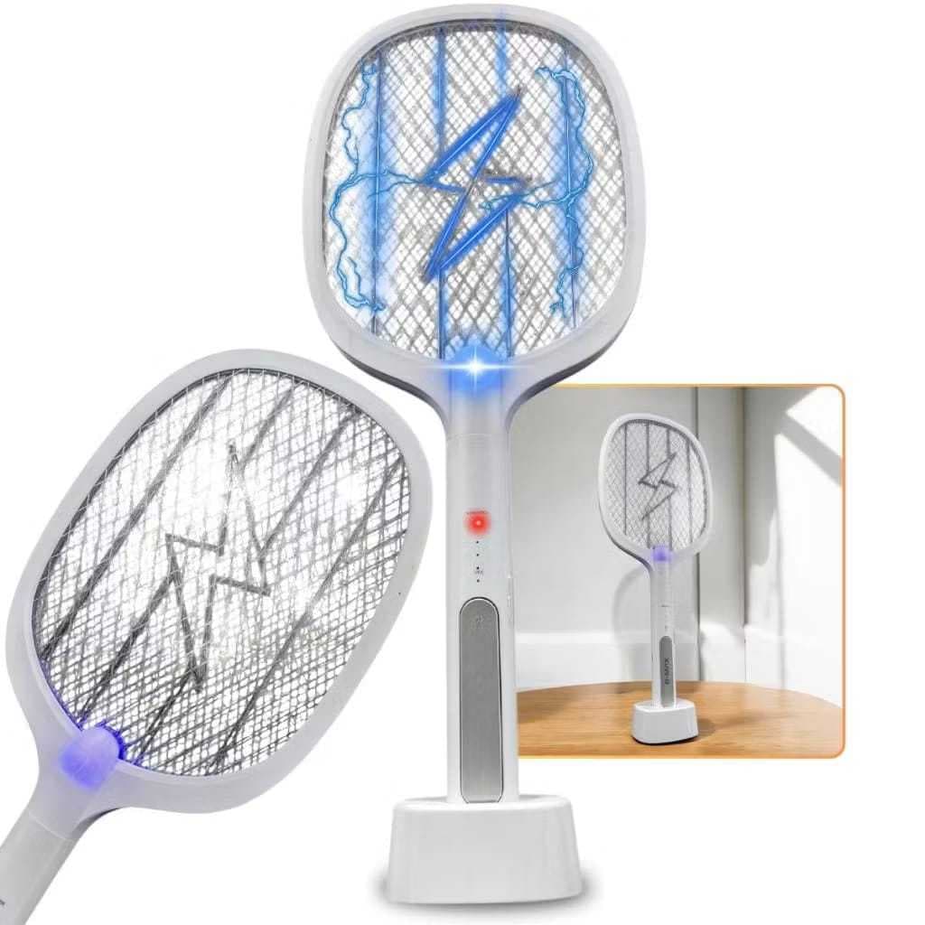 Raquete Elétrica Mata Mosquitos Moscas Com Base Usb Luz Led
