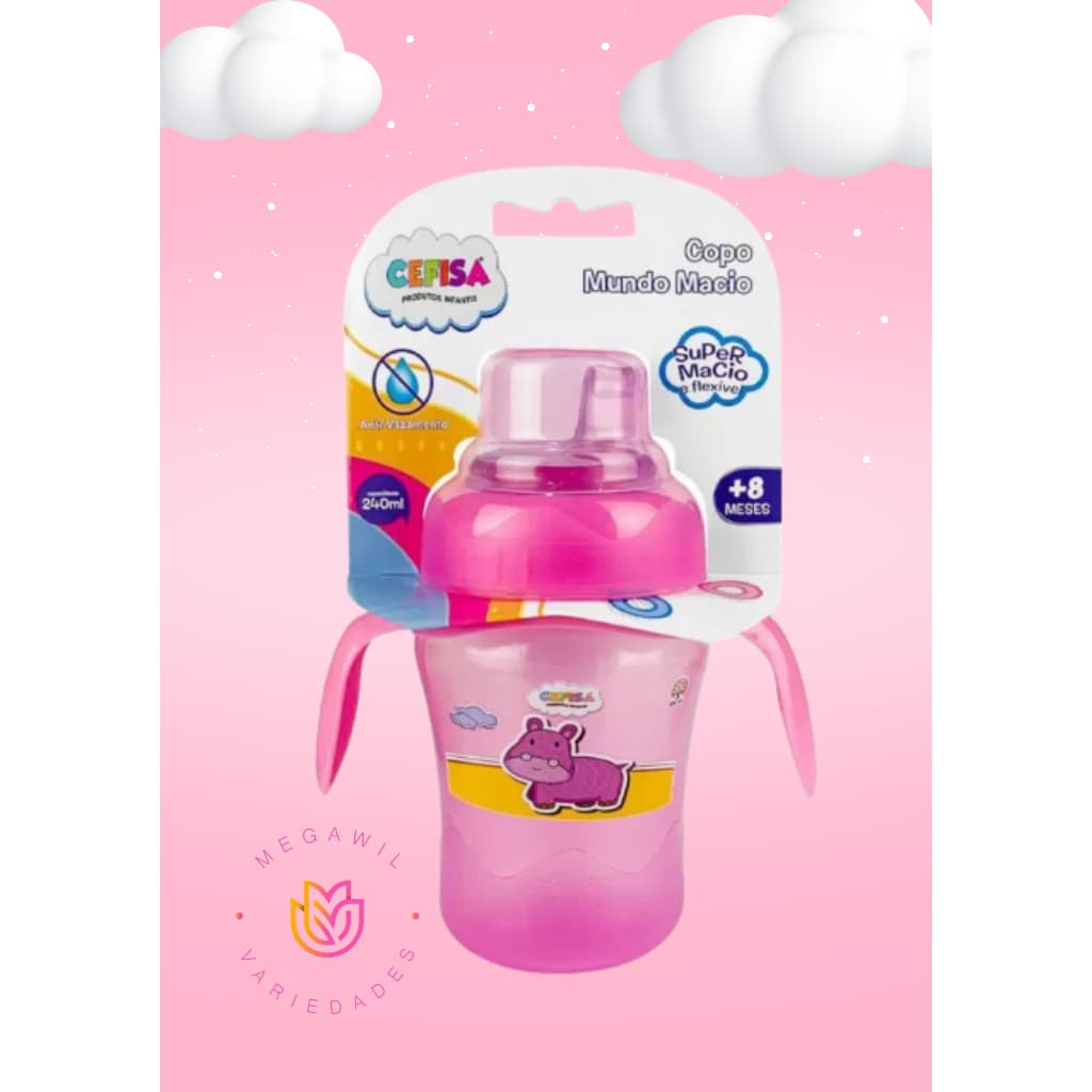 Copo Infantil Anti Vazamento com Bico de Silicone Macio Rosa Transição 240ml