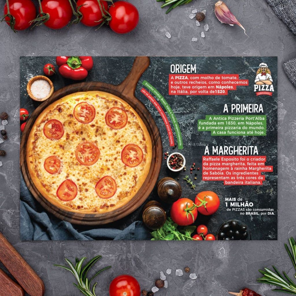 Jogo Americano De Papel Pizzaria Curiosidades sousplat Descartável