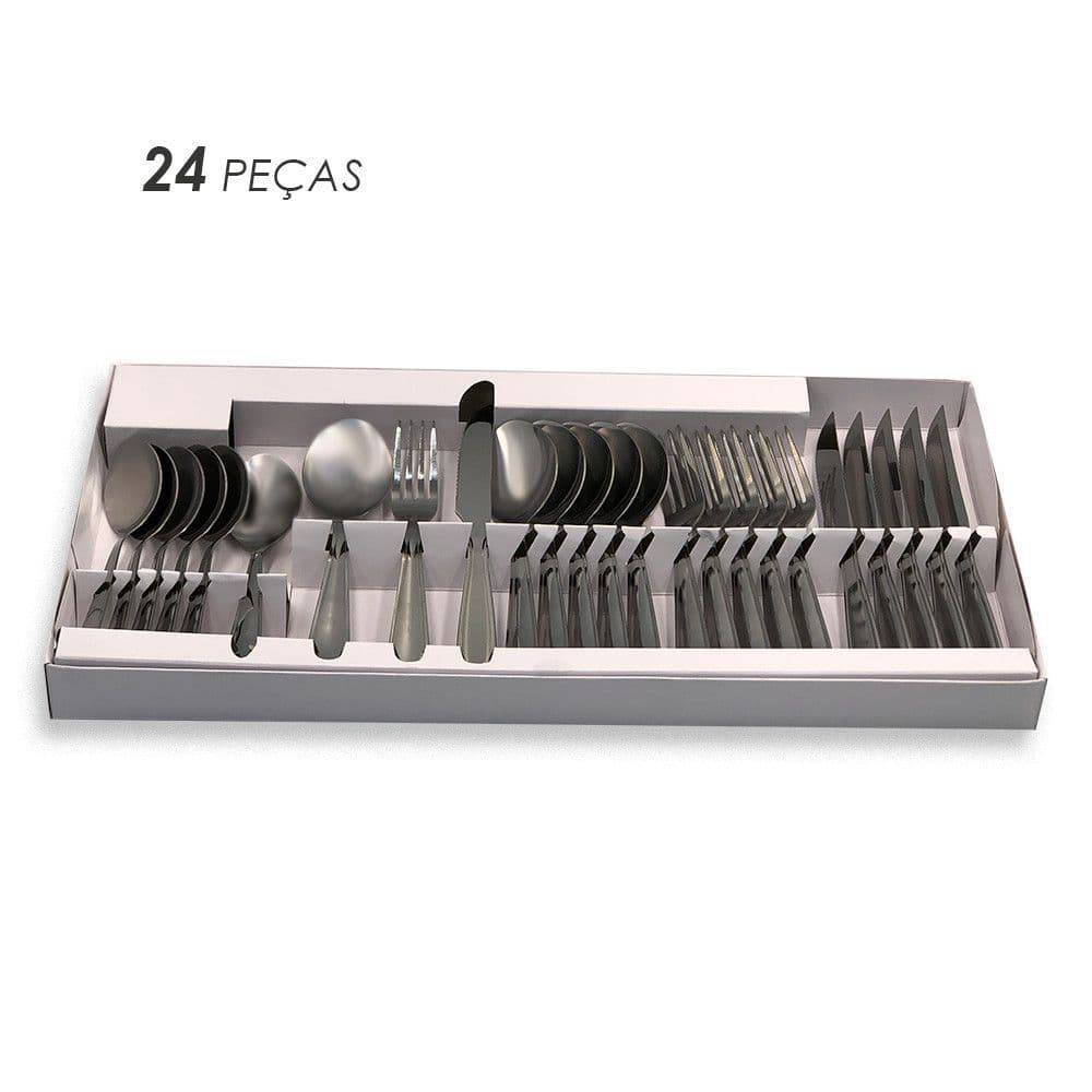 Conjunto de Talheres em Aço Inox 24 Peças Talheres Capri 25 Peças