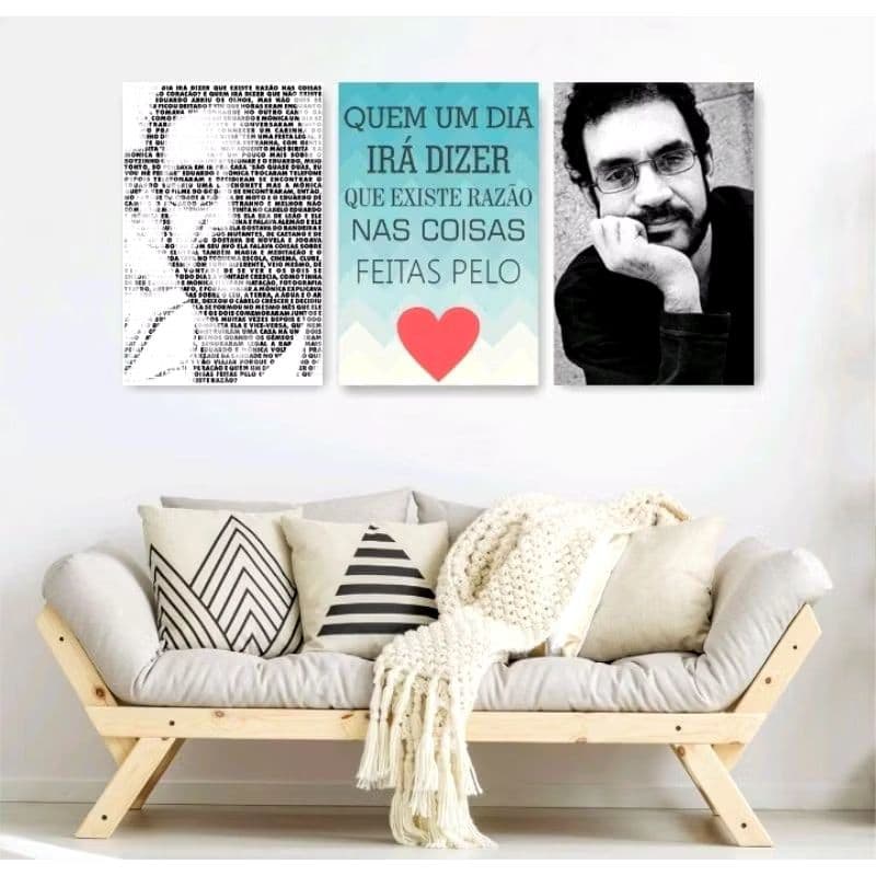 Quadro Decorativo 3 Peças Renato Russo Frase Perfeita