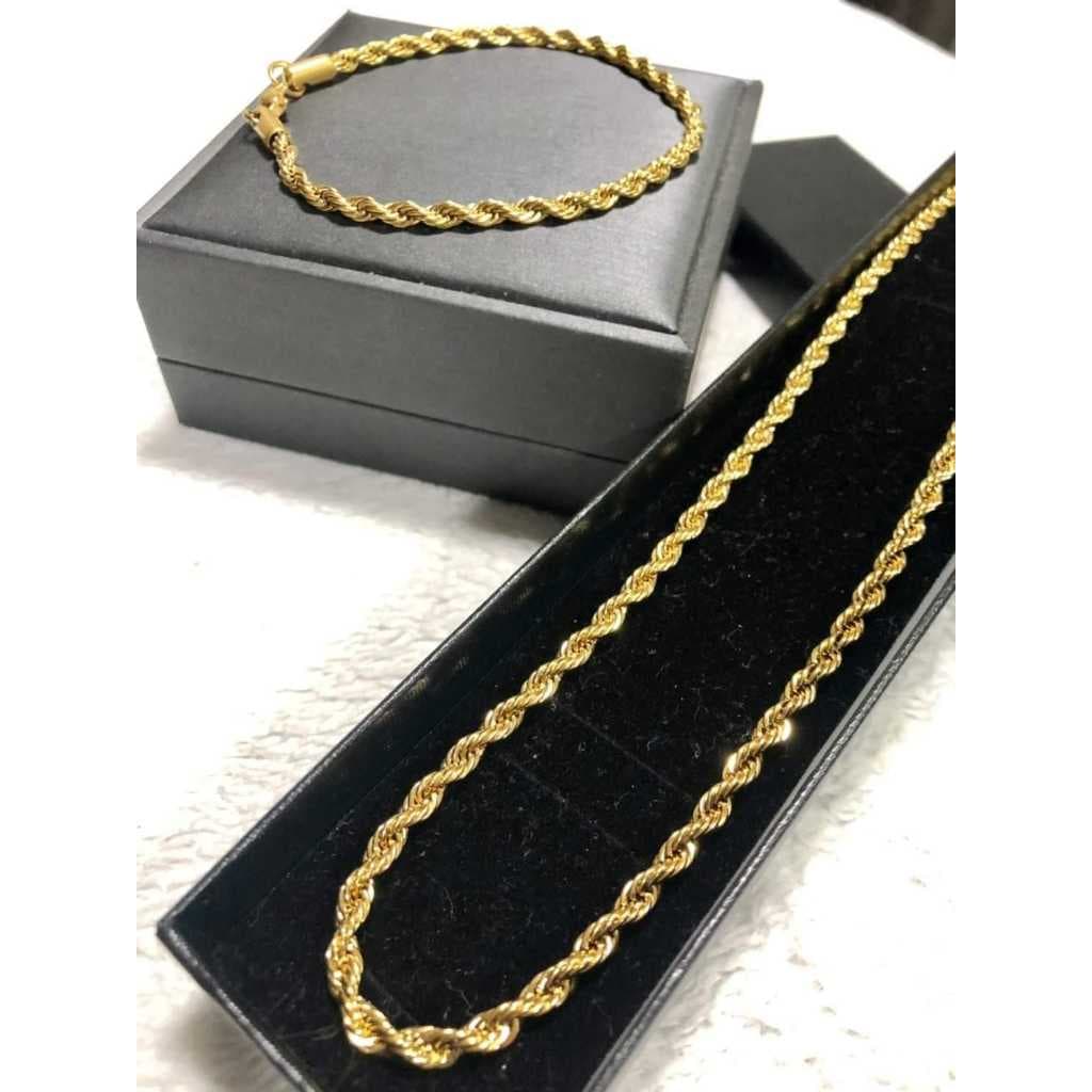Conjunto Masculino Corrente + Pulseira Elo Cordão Baiano 60cm x 3mm – Aço Inox Banhado a Ouro 18k