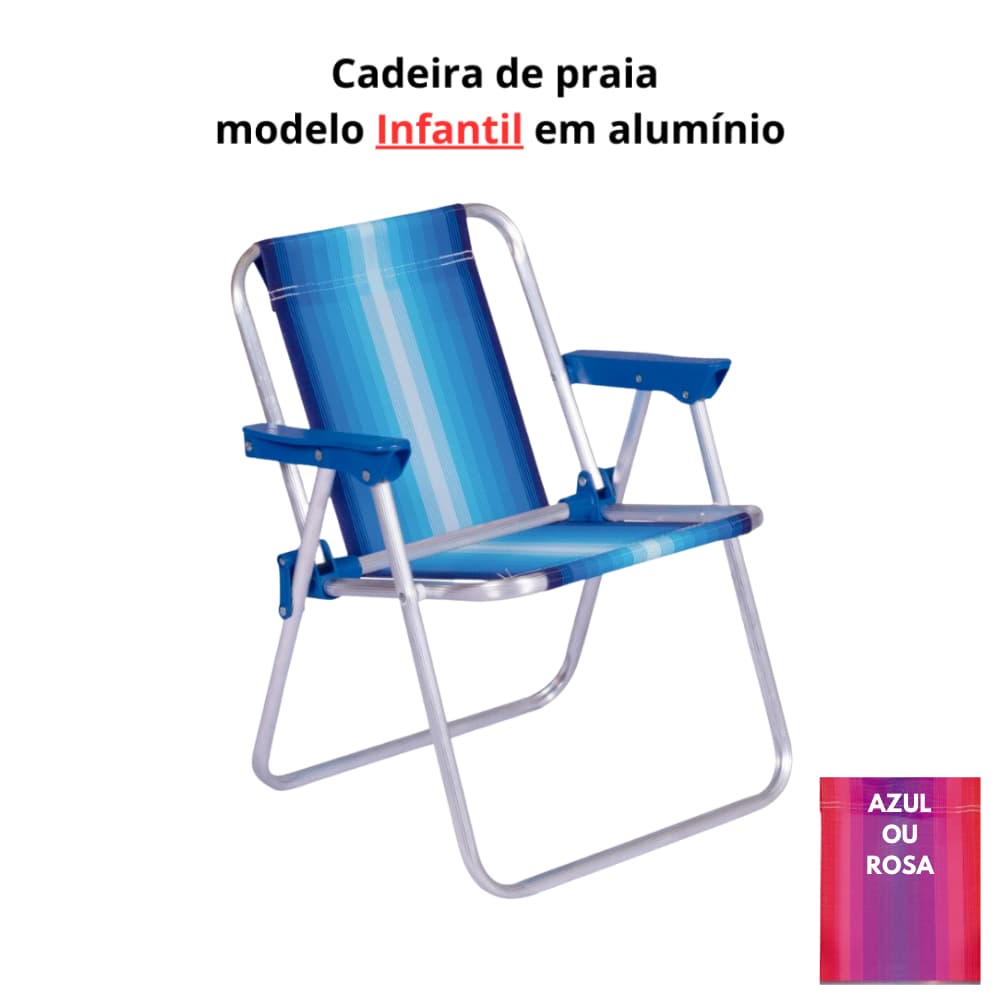 Cadeira Infantil de Praia Alta Cores Dobrável Alumínio Mor