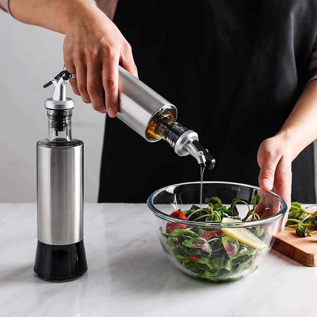 Galheteiro Azeite Porta Vinagre Óleo Molheiro Vidro Aço Inox Bico Dosador Cozinha Restaurante 300ml