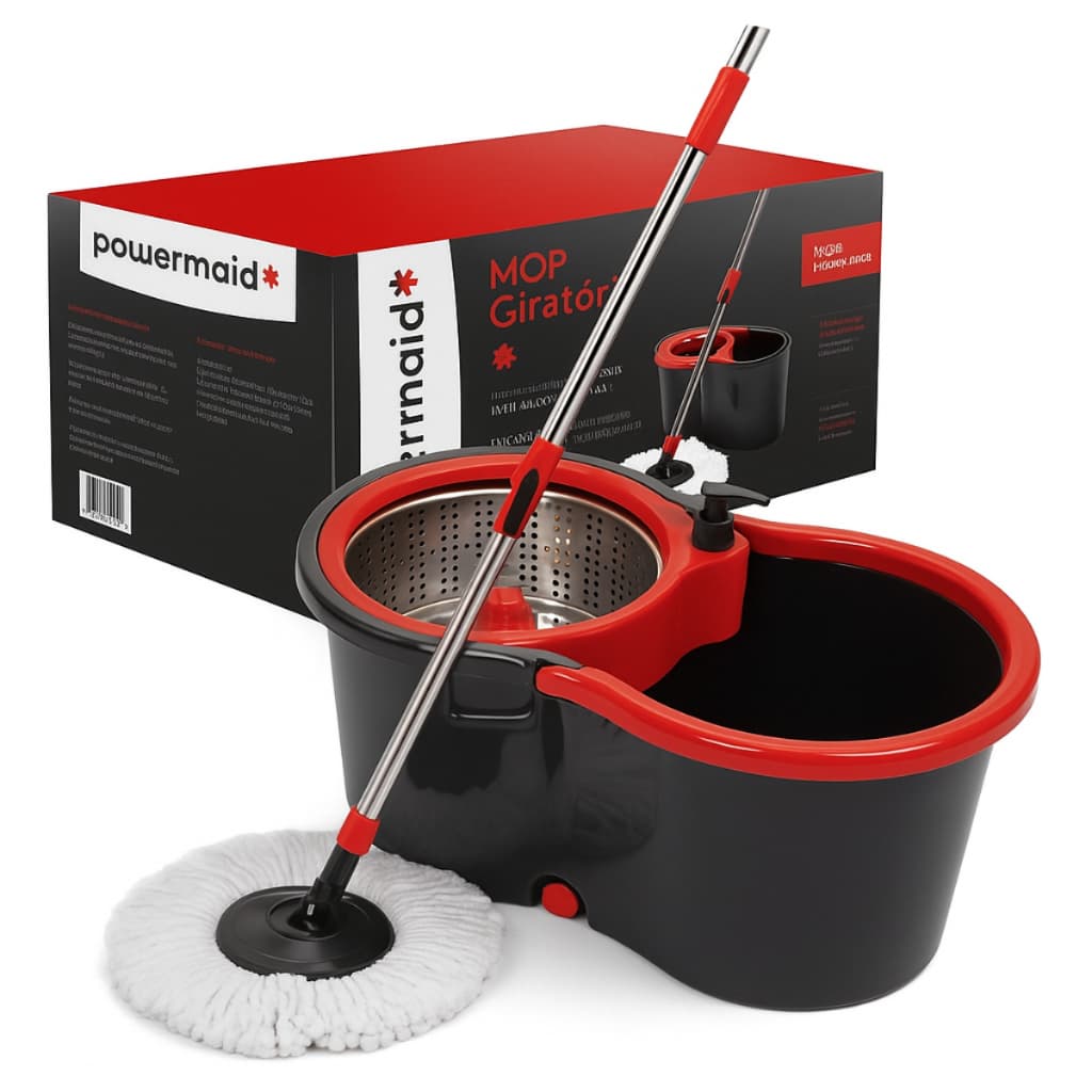 Mop Flat Giratório Inox Esfregao Limpeza Fácil Balde Duas Aguas Lava E Seca Profissional