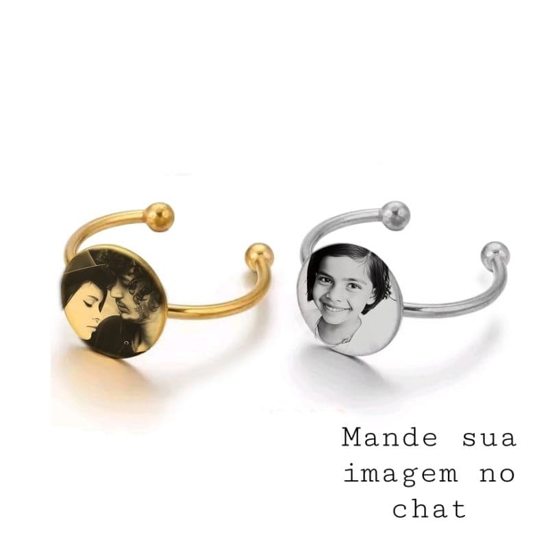 Anel Aço inoxidável Ajustavel Regulável Personalizado Imagem, Foto, Nome ou datas Feminino