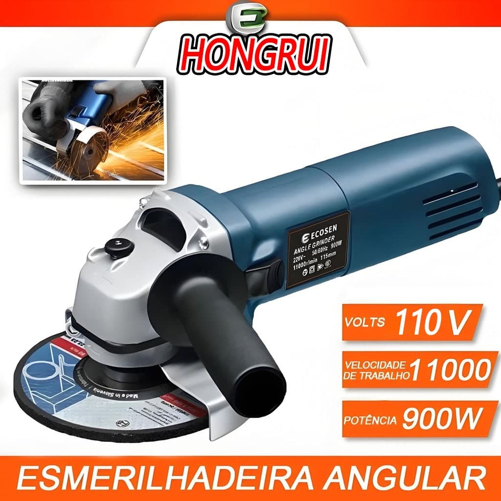 Esmerilhadeira Lixadeira Angular 680W 100mm 4.1/2 10000rpm Hongrui 110V