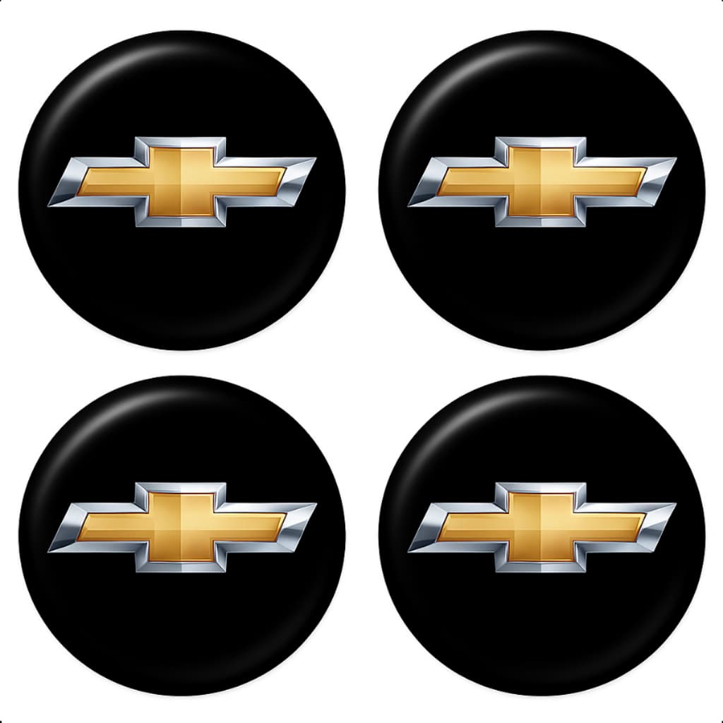 Jogo 4 Peças Emblemas Botons Adesivos Resinados Chevrolet Preto Carro Calotas e Rodas 48mm Elite