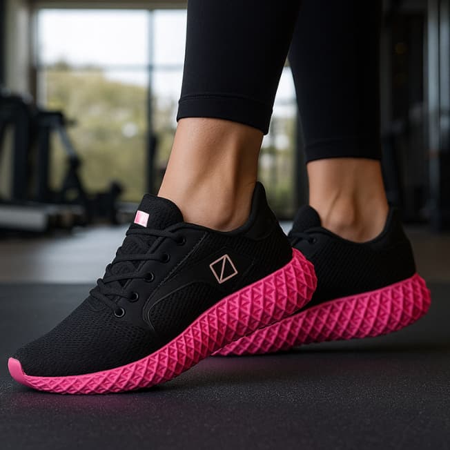 Tênis Feminino Preto com Pink Ultra Conforto Leve Academia Caminhada Antiderrapante Tendência