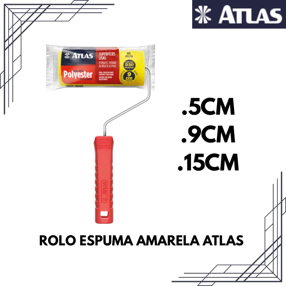 Rolo de Espuma Amarela 406 Atlas  5cm 9cm e 15cm Pintura Profissional