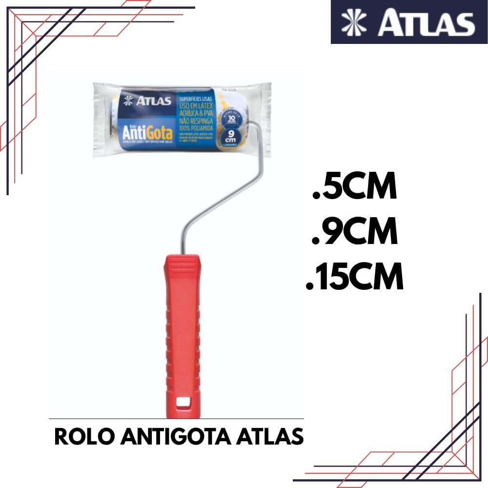 Rolo Antigota 321 Atlas 5 cm 9 cm e 15 cm Pintura Precisa e Sem Respingos