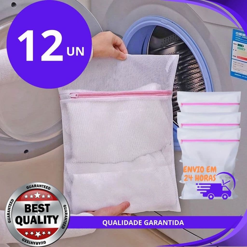 kits sacos 12, 06 ou 03 Sacos 40x50cm Para Lavar Roupas Delicadas Com Ziper