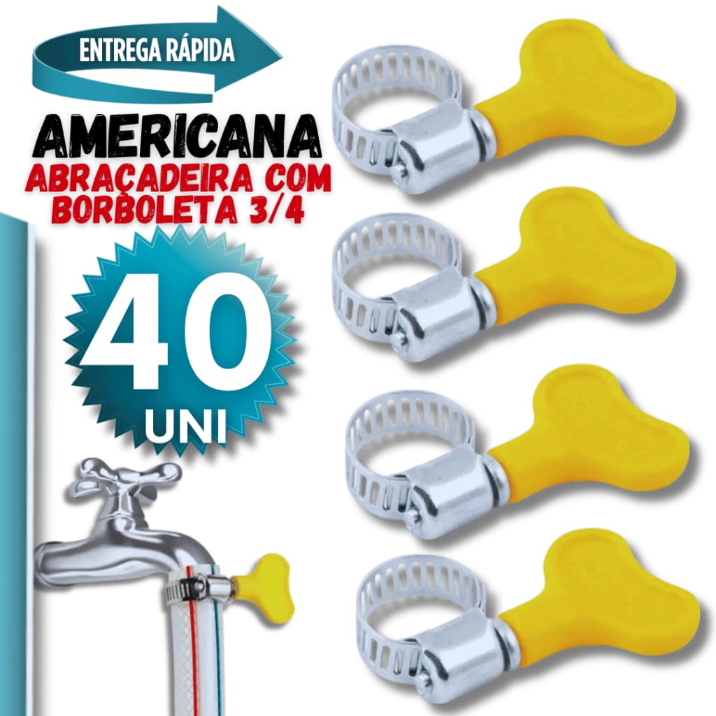 40 Peças Abraçadeira Americana Inox Vazado E com Parafuso com Borboleta 13-19mm Premium Utilidades