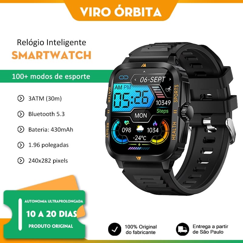 Smartwatch H02 Relógio Inteligente autonomia ultra longa relógio esportivo 3ATM à Prova D'água 22mm