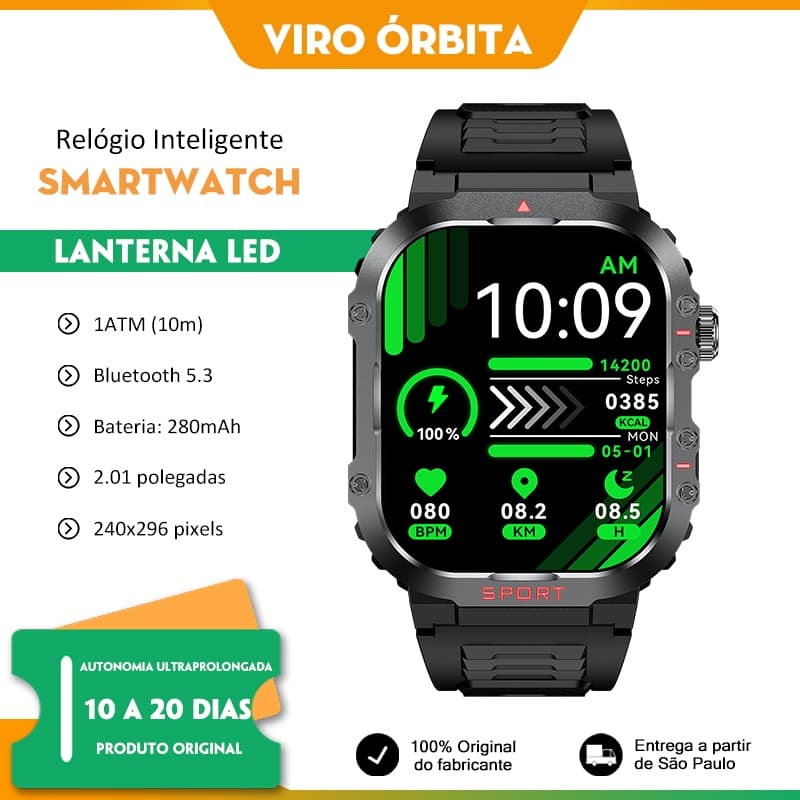 Relógio inteligente H08 Smartwatch Ao ar livre Caixa de metal Com lanterna e bússola 41mm 1ATM