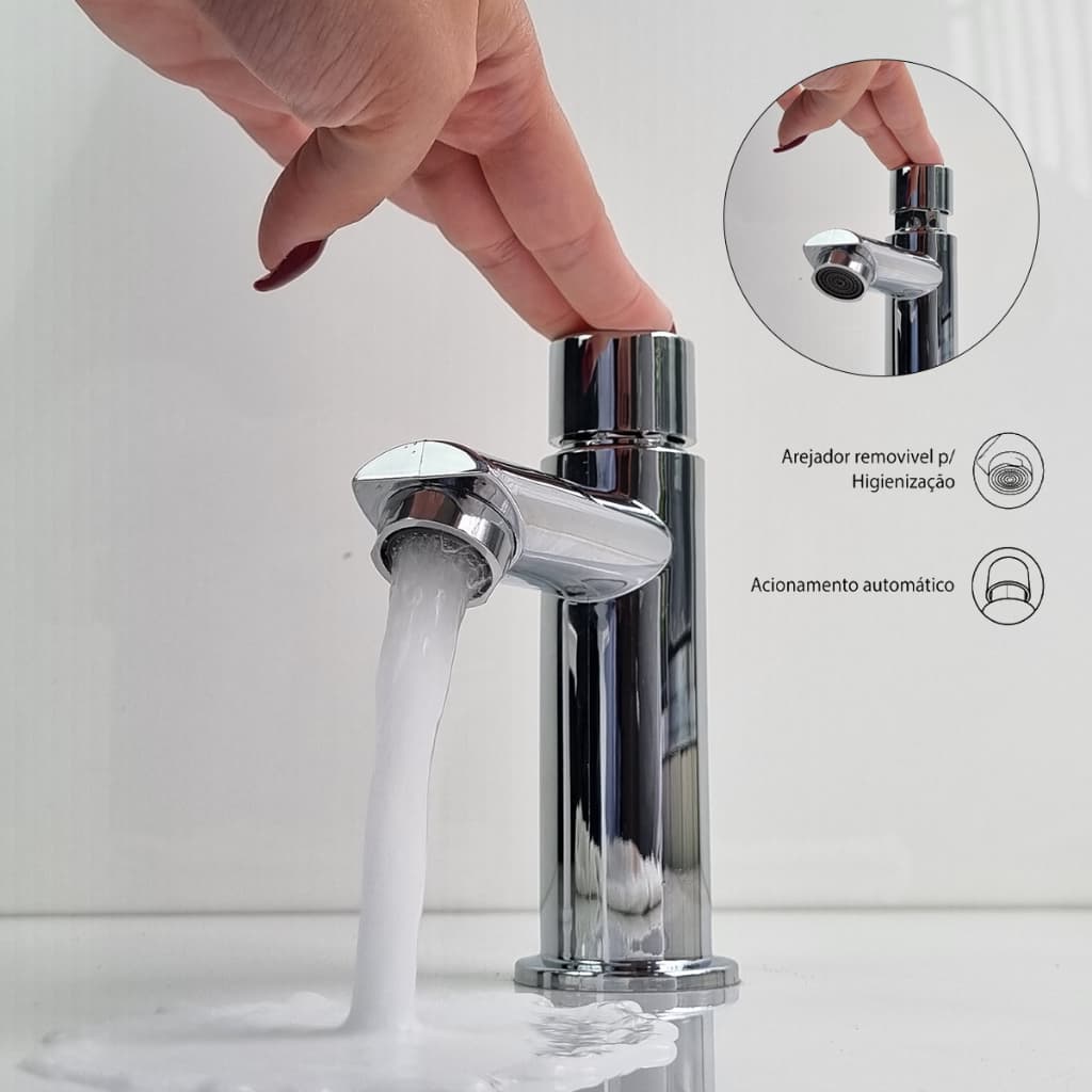 Torneira Banheiro Mesa Lavatório Automática Arejador Cromado Luxo