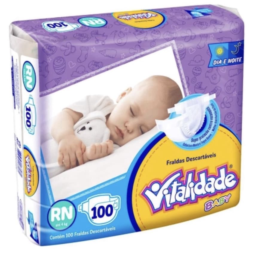 Fralda Descartável Vitalidade Baby Mega Tamanho P com 100 Unidades