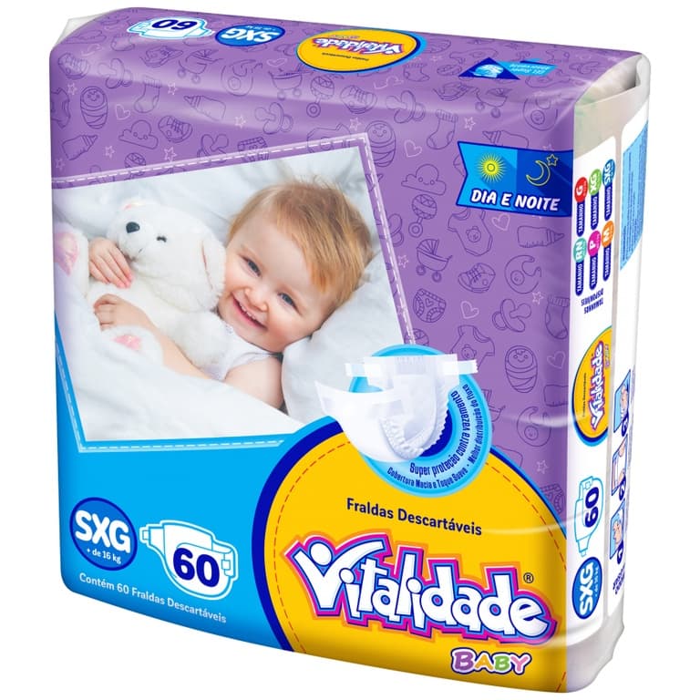 Fralda Descartável Vitalidade Baby Mega – Tamanho XXG com 60 Unidades