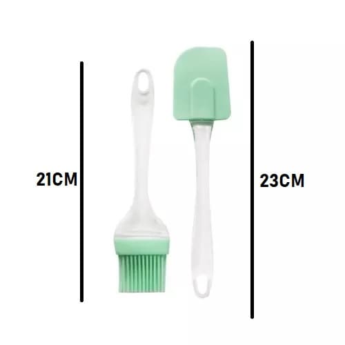 Conjunto Espátula Pão Duro E Pincel Silicone 21cm e 23cm Culinário Cabo Acrílico Resistente Multiuso Universal Multicolorido