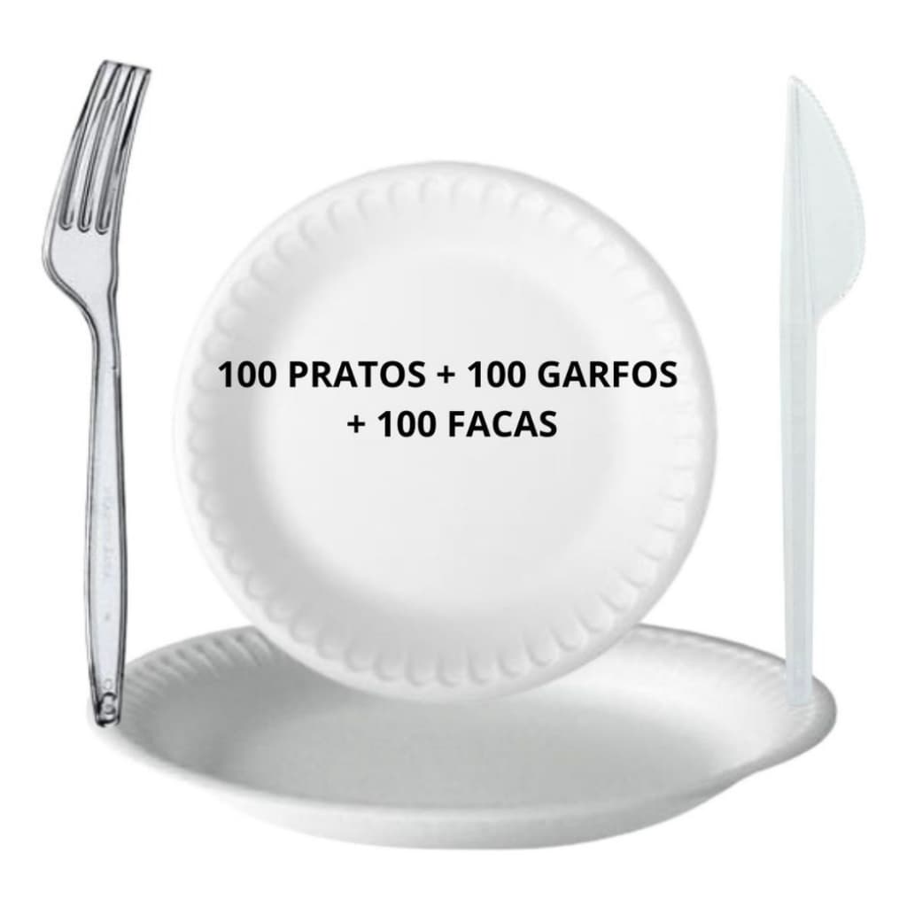 Kit Descartável Isopor Para Refeição Para Churrasco Para Festas Para Evento Com 100 unidades + 1 Saco de lixo 60L
