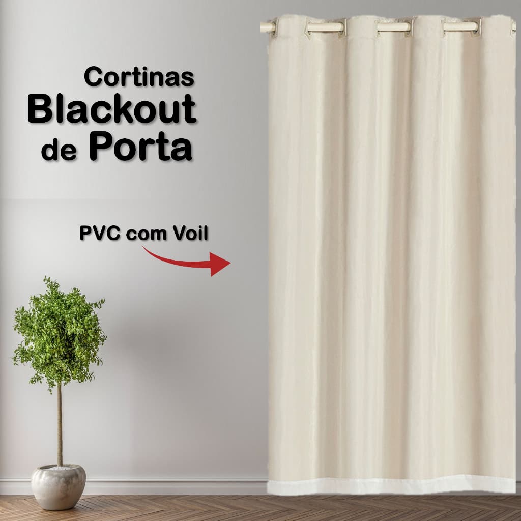 Cortina blackout para Porta de sala ou para quarto em PVC com Tecido Voil 01 Parte 1,40 Largura
