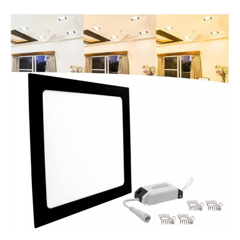 Luminária Plafon Painel Led Preto 18W 24W Embutido 6500K 3500K