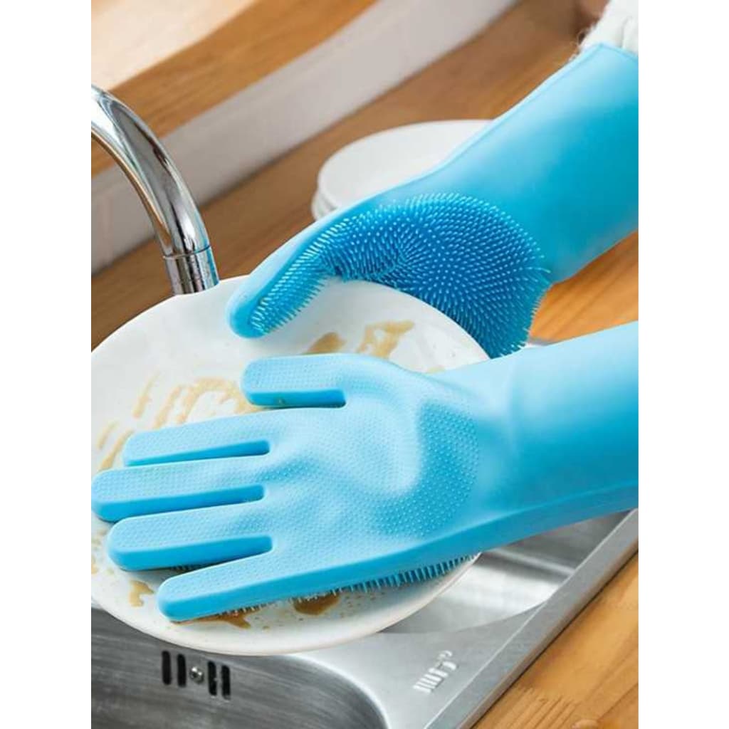 Par de Luva Mágica Multiuso Silicone Escova de Limpeza Para Lavar Louças Pratos Pet e Carros