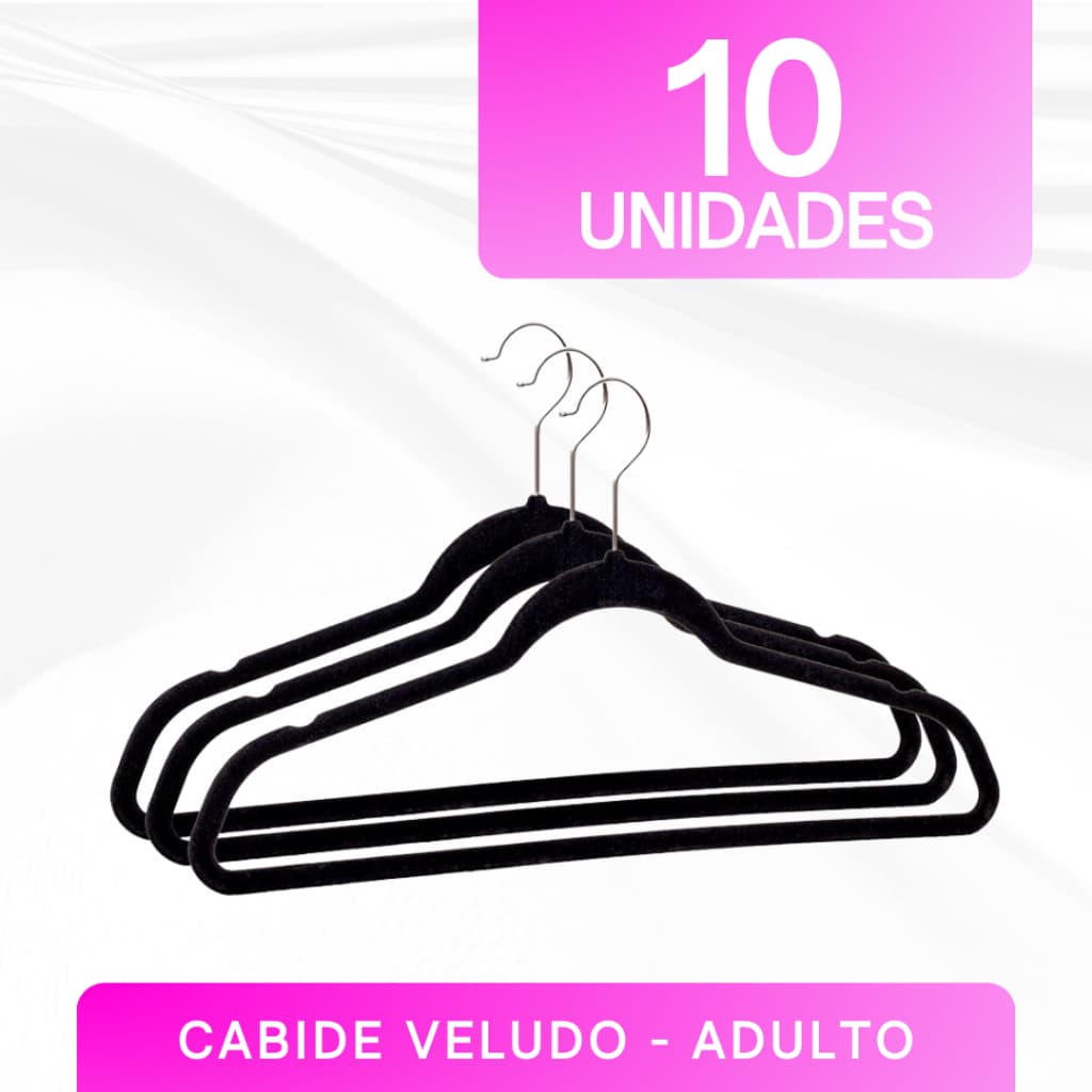 Cabide Veludo Com Gancho Cromado - 10 unidades