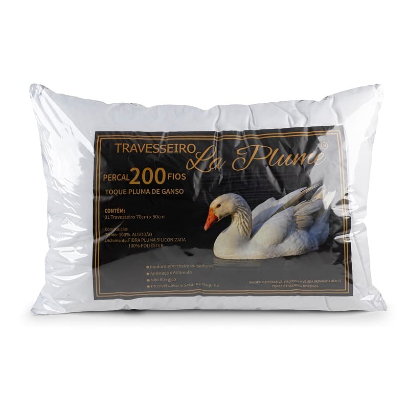 Travesseiro 100% Plumas De Ganso Tradicional 70cm Cor Branco