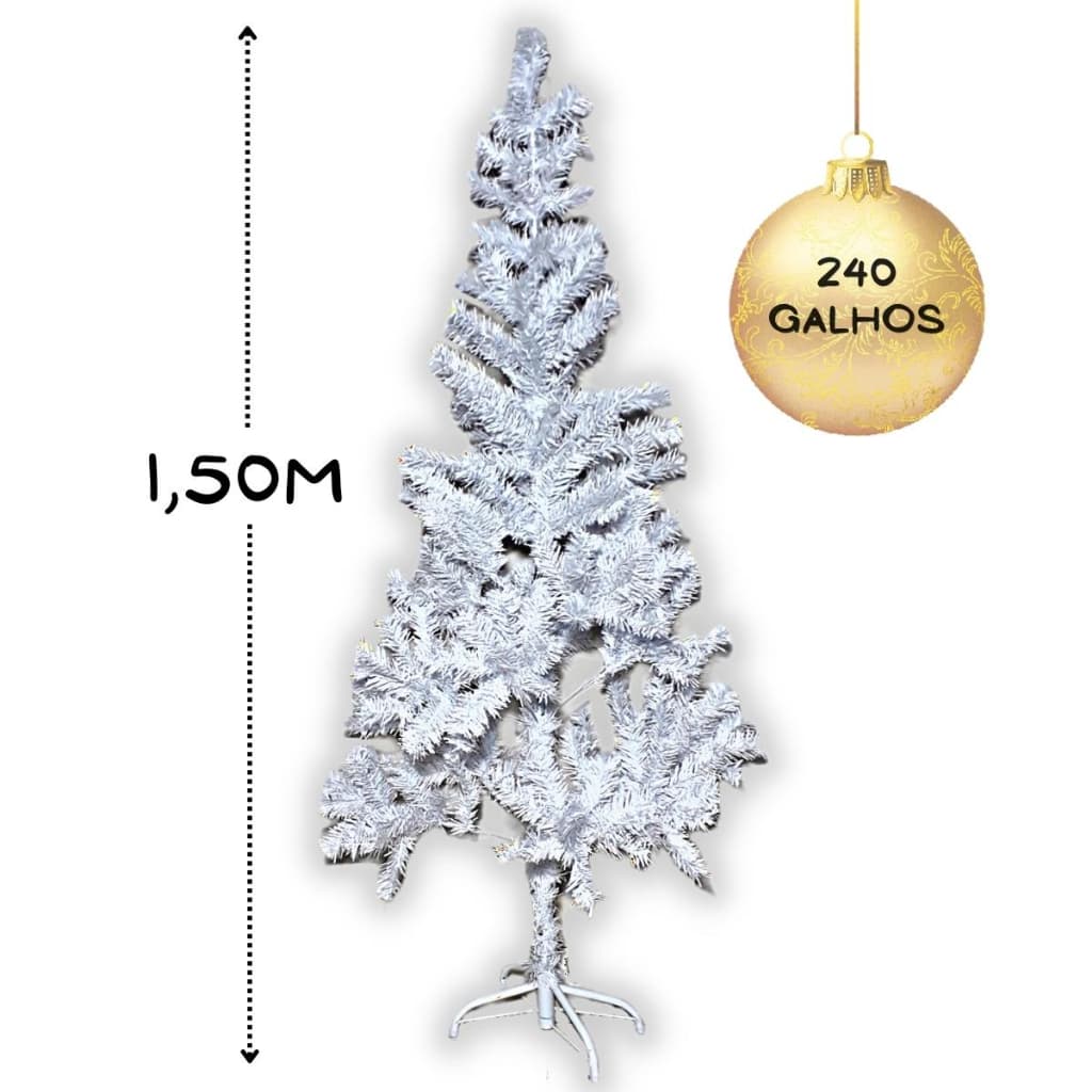 Árvore De Natal Branca Pé De Ferro 1,50m Com 240 Galhos Pinheiro Artificial