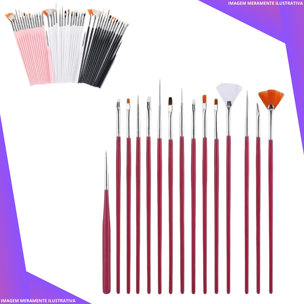 Kit 15 Pincéis Unhas Gel Uv Manicure Acrigel Profissional