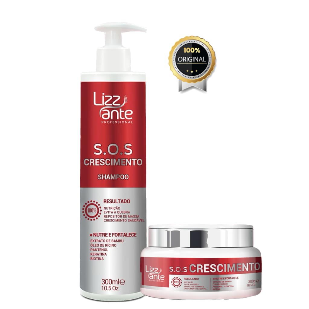 Shampoo e Máscara SOS Crescimento Acelerado Combate a Queda de Cabelo e Calvície Preenche as Falhas Trata Alopecia Aumento do Volume dos Cabelos Promove Maciez e Brilho