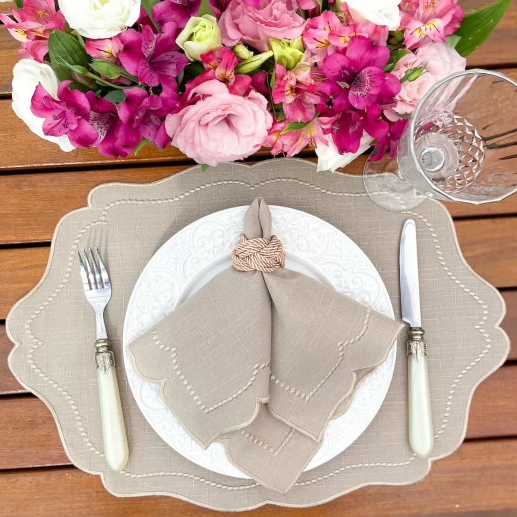 16 Pçs (8 Jogos) Jogo Americano Bordado Dourado C Guardanapo