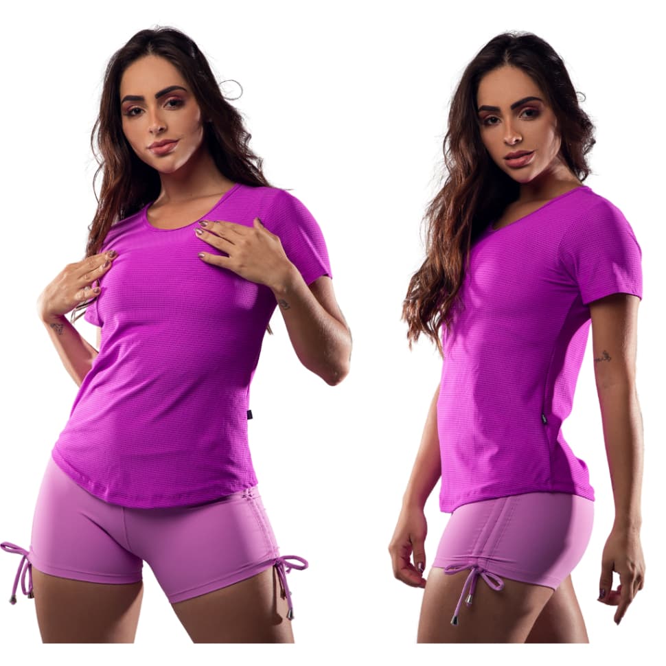 Camiseta Feminina Dry Fit Academia Blusa Fitness Furadinha Baby Look Manga Curta Treino Corrida Proteção UV