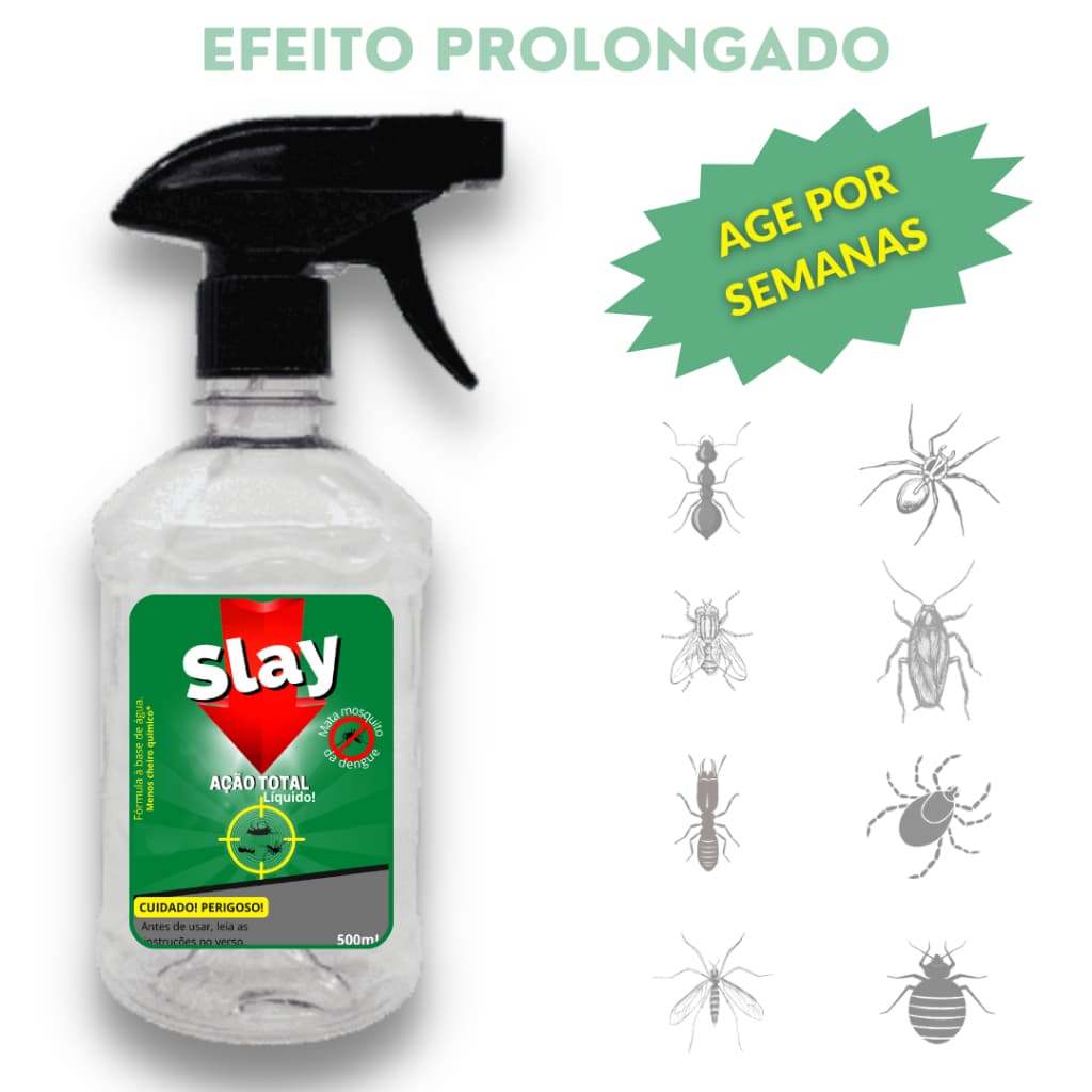 SLAY Ação Total - Mata barata Cupim Carrapato Pulga Percevejo de Cama Mosca Mosquito C/ Borrifador - 500mL.