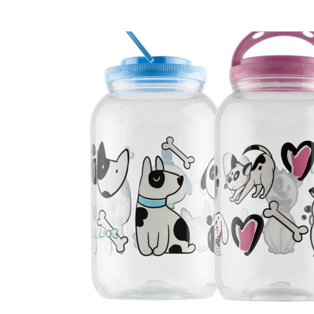 Pote de Ração Petiscos Azul/Rosa Pet Plástico 3,6 Litros 3kg
