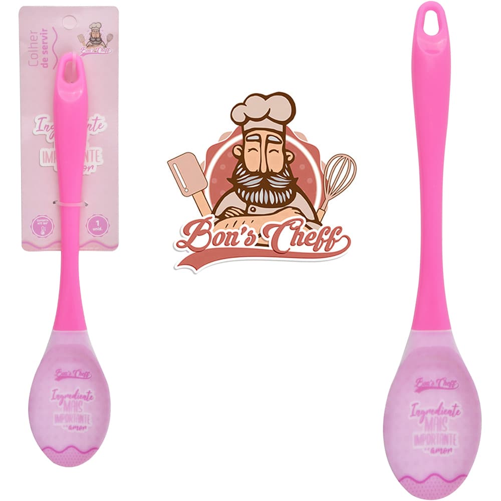 Colher De Arroz De Silicone Rosa Cabo Acrilico Bons Cheff