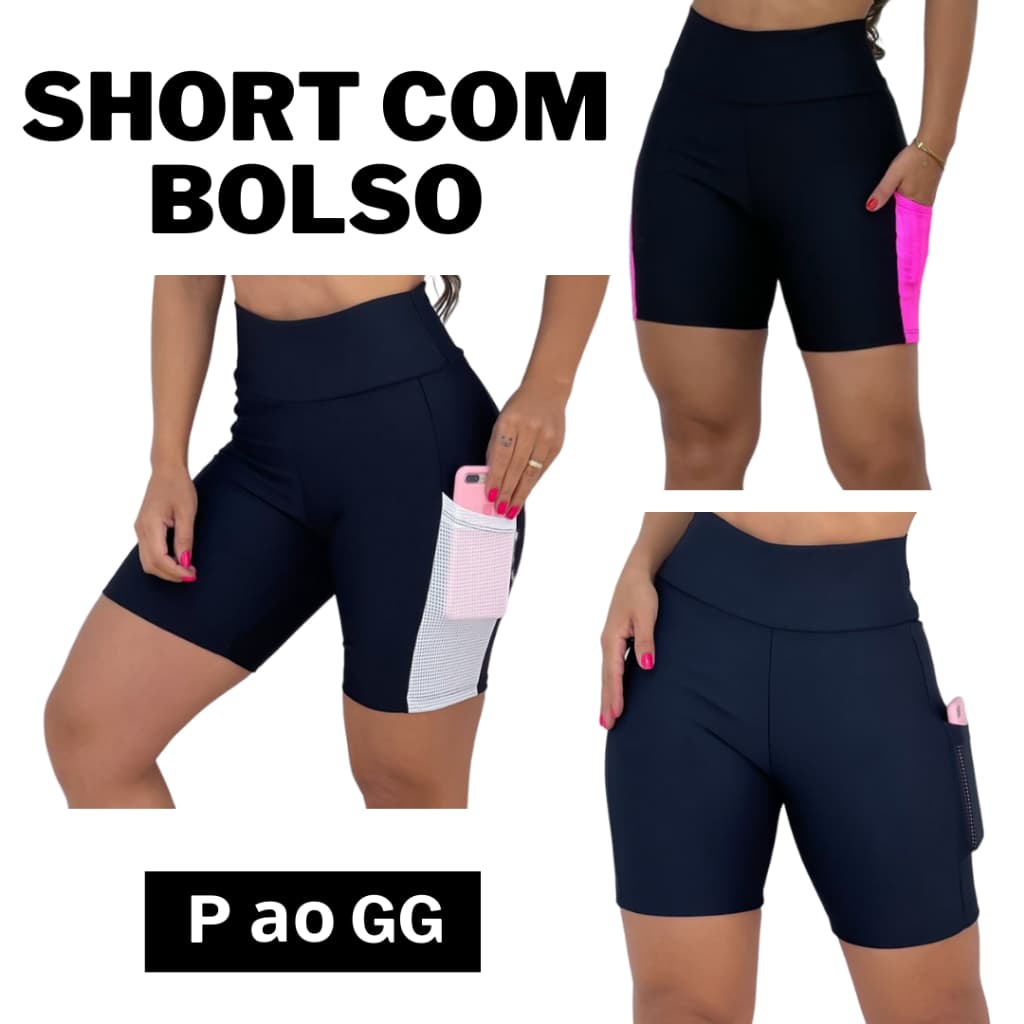 Short Fitness Com Bolso Feminino Suplex Cintura Alta - Roupa de Academia Feminina