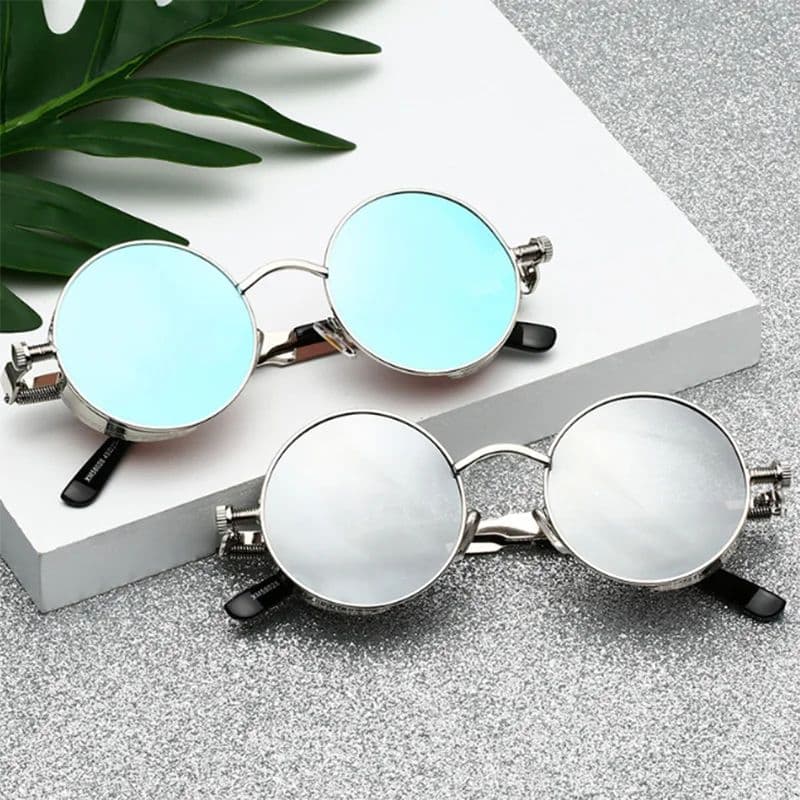 Oculos de Sól Masculino Feminino Redondo Estilo Steampunk UV400