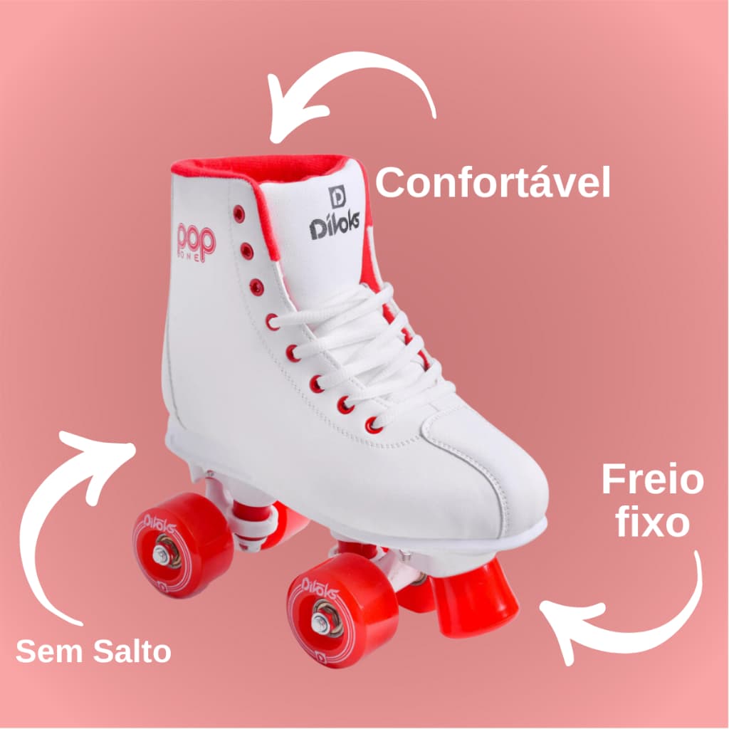 Patins Divoks Quad Infantil Pop One 4 Rodas Squaad Profissional Vermelho e Branco